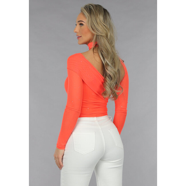 Orangefarbenes asymmetrisches Glitzer-Top
