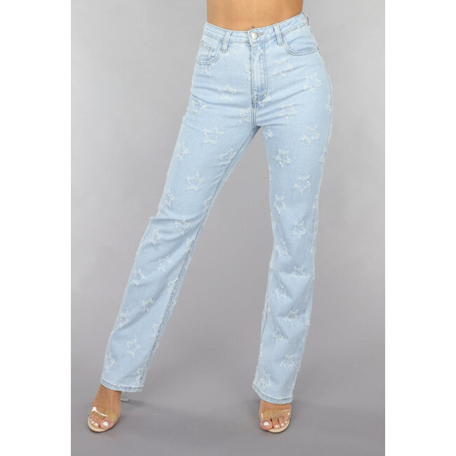 Straight Leg Jeans mit hoher Taille und gebürsteten Sternen