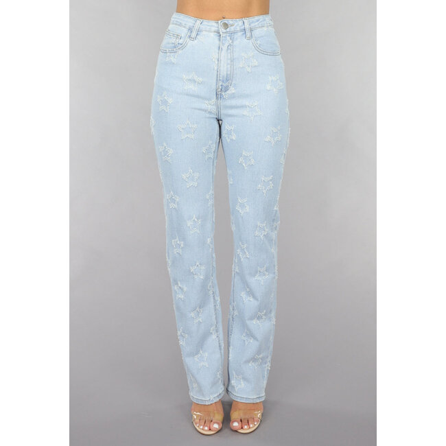 Straight Leg Jeans mit hoher Taille und gebürsteten Sternen