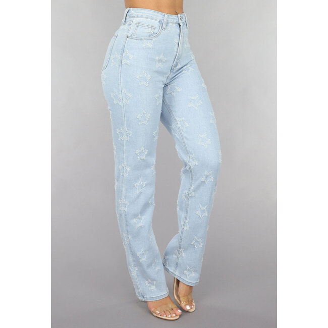 Straight Leg Jeans mit hoher Taille und gebürsteten Sternen