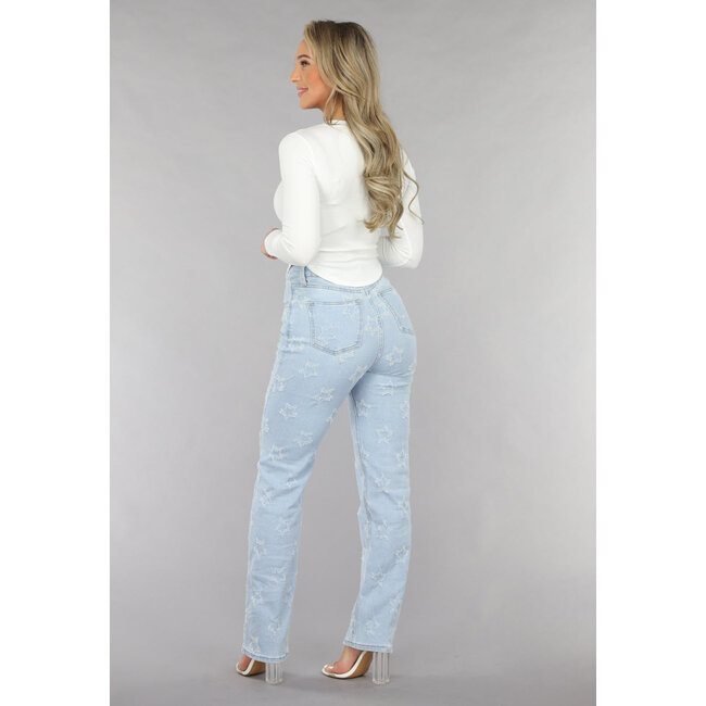 Straight Leg Jeans mit hoher Taille und gebürsteten Sternen