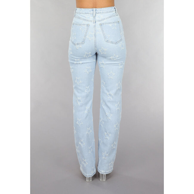 Straight Leg Jeans mit hoher Taille und gebürsteten Sternen