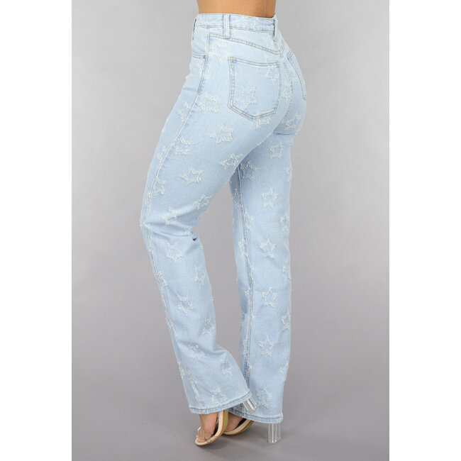 Straight Leg Jeans mit hoher Taille und gebürsteten Sternen