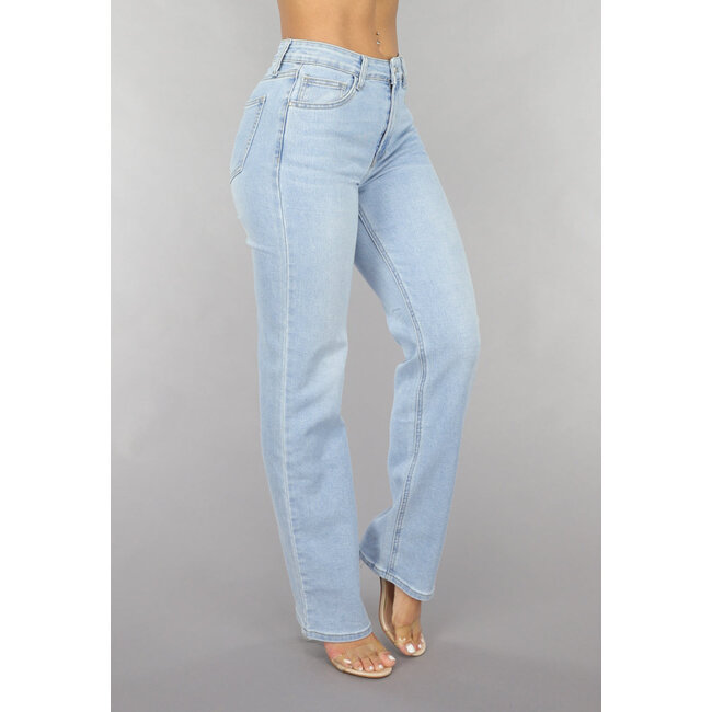 Hellblaue Mid Waist Straight Leg Jeans