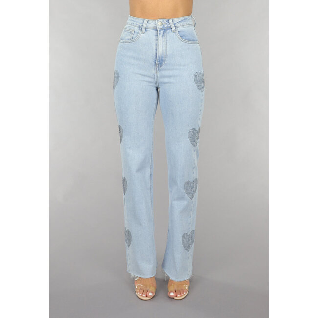 Straight Leg Jeans mit hoher Taille und Strassherzen