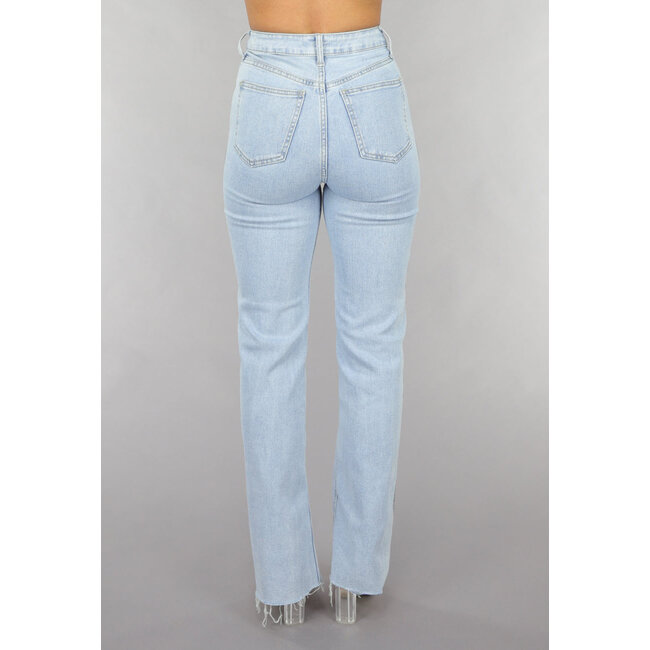 Straight Leg Jeans mit hoher Taille und Strassherzen