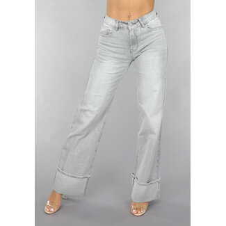 Graue Jeans mit mittlerer Taille und umgeschlagenem geradem Bein
