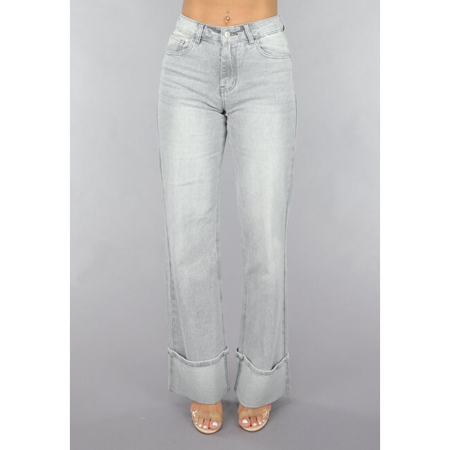 Graue Jeans mit mittlerer Taille und umgeschlagenem geradem Bein