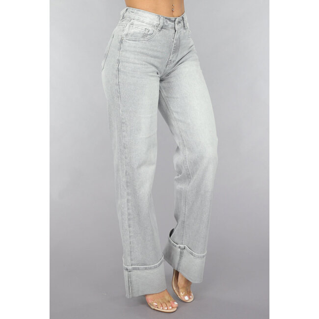 Graue Jeans mit mittlerer Taille und umgeschlagenem geradem Bein