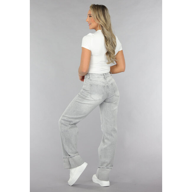 Graue Jeans mit mittlerer Taille und umgeschlagenem geradem Bein