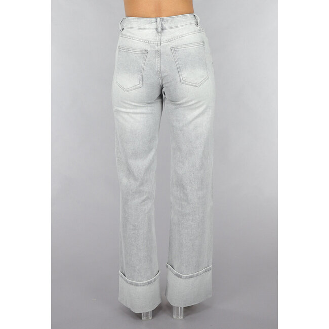 Graue Jeans mit mittlerer Taille und umgeschlagenem geradem Bein