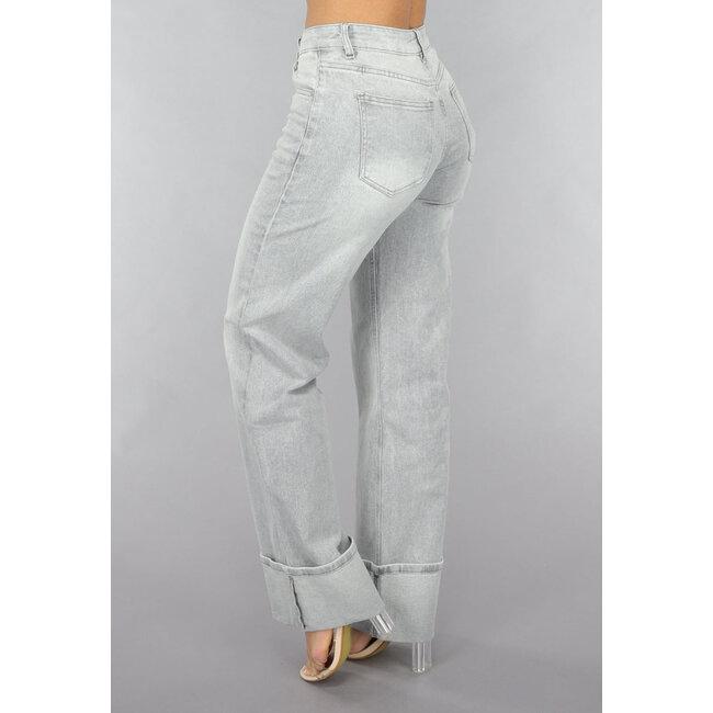 Graue Jeans mit mittlerer Taille und umgeschlagenem geradem Bein