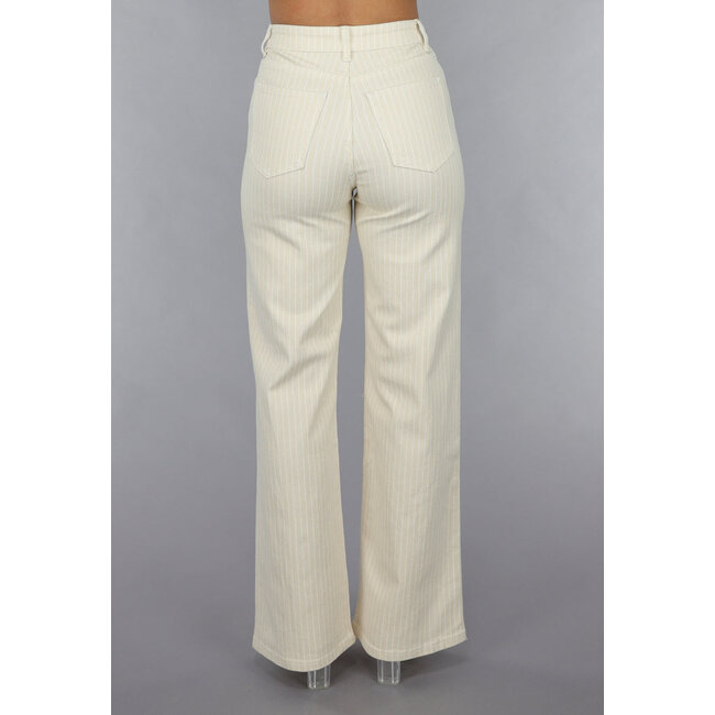 Beigefarbene Jeans mit geradem Bein, Nadelstreifenmuster und hoher Taille