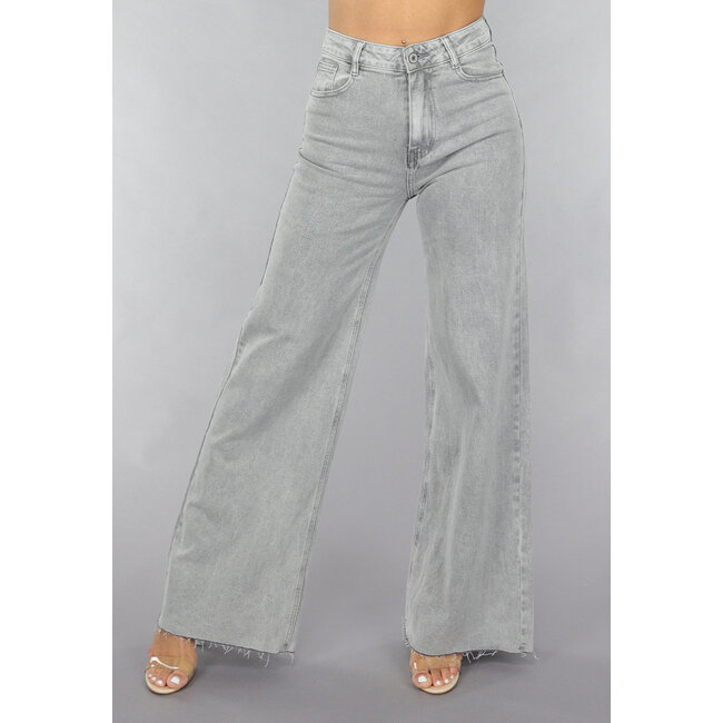 Graue Jeans mit weitem Bein und hoher Taille