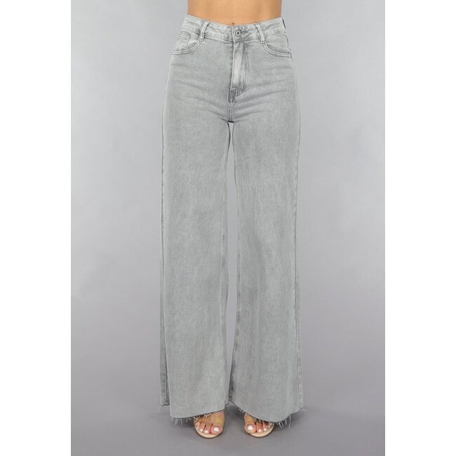 Graue Jeans mit weitem Bein und hoher Taille