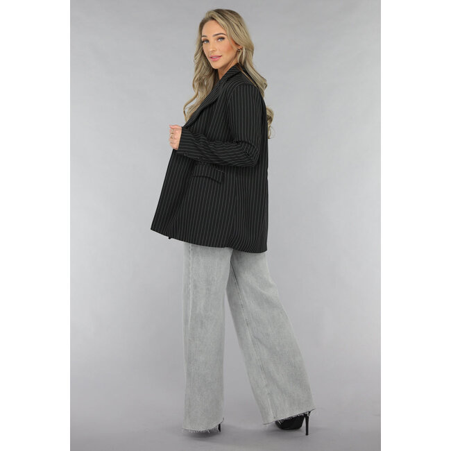 Graue Jeans mit weitem Bein und hoher Taille