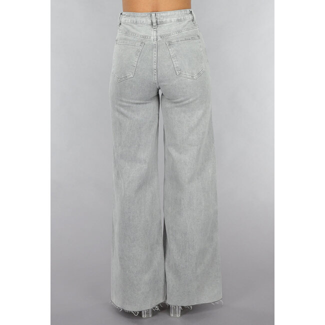 Graue Jeans mit weitem Bein und hoher Taille
