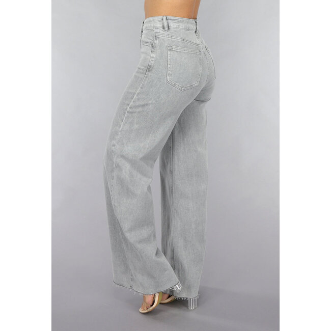 Graue Jeans mit weitem Bein und hoher Taille