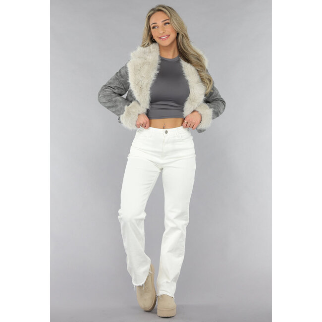 Weiße Jeans mit hoher Taille und geradem Bein