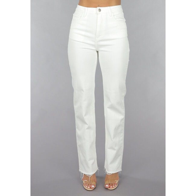 Weiße Jeans mit hoher Taille und geradem Bein