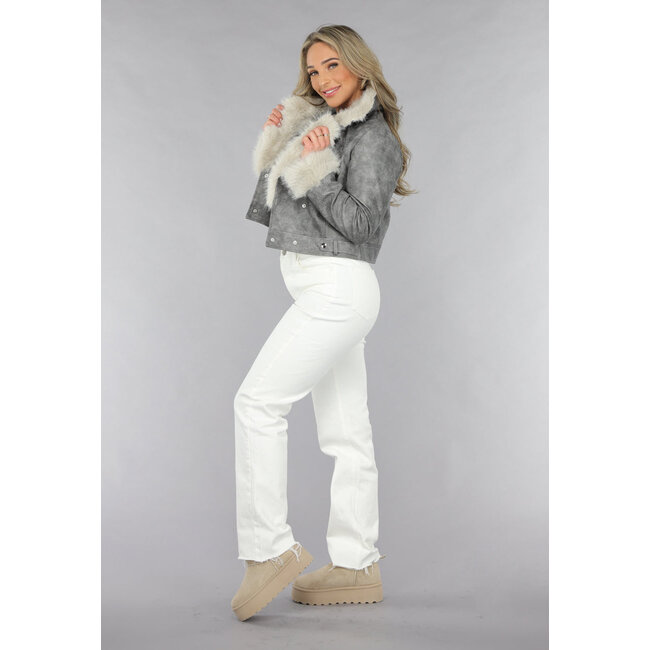 Weiße Jeans mit hoher Taille und geradem Bein