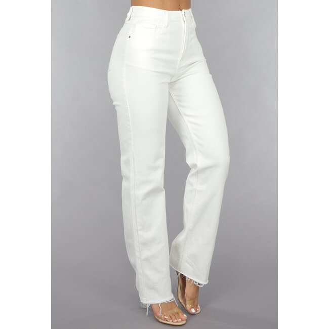 Weiße Jeans mit hoher Taille und geradem Bein