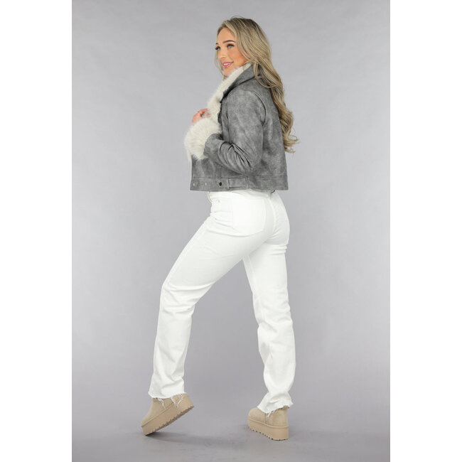Weiße Jeans mit hoher Taille und geradem Bein