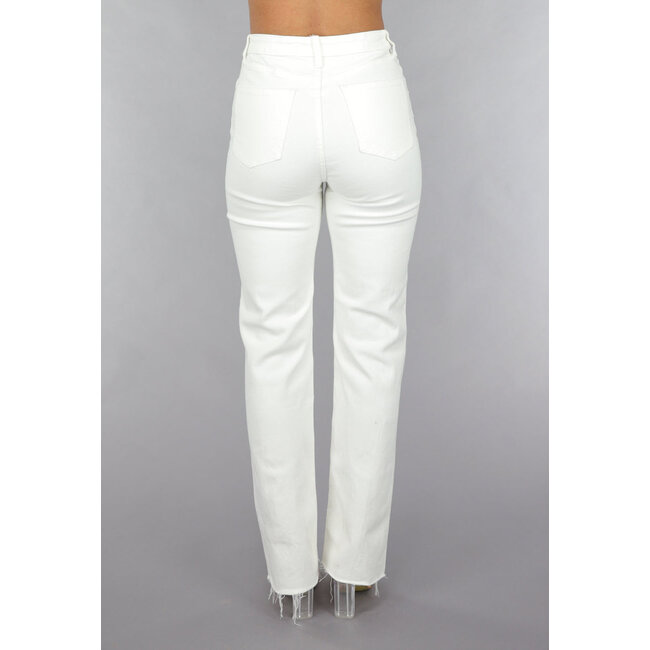 Weiße Jeans mit hoher Taille und geradem Bein