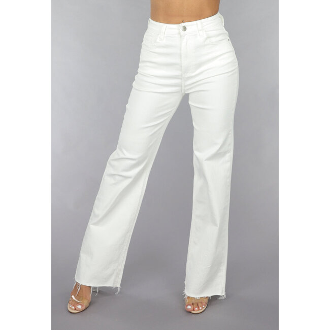 Weiße Jeans mit hoher Taille und geradem Bein