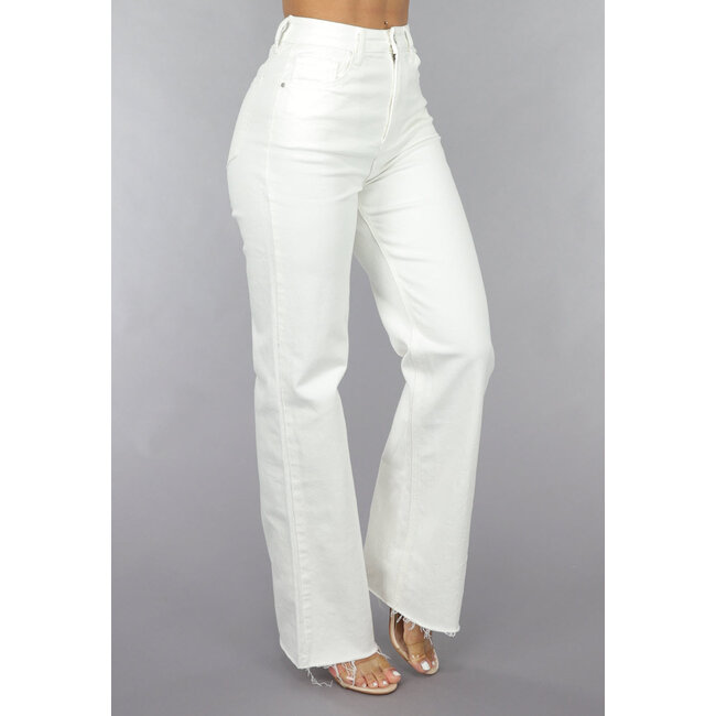 Weiße Jeans mit hoher Taille und geradem Bein