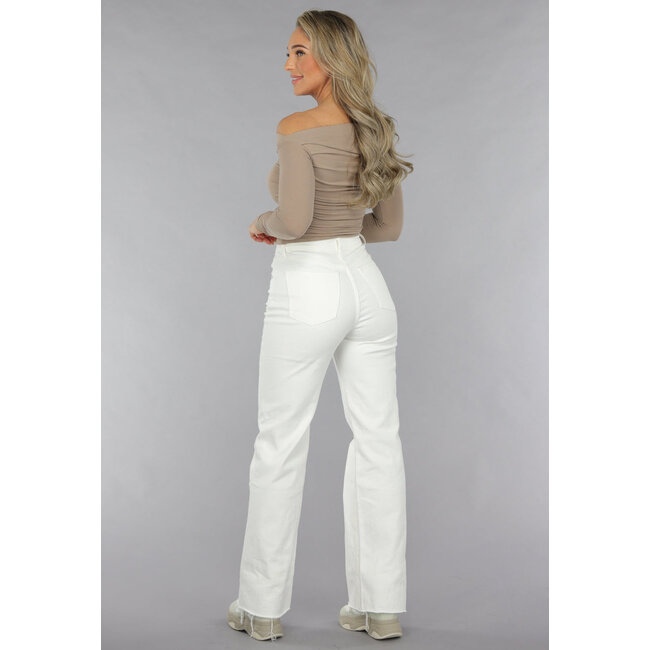Weiße Jeans mit hoher Taille und geradem Bein