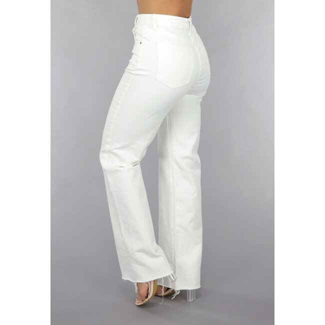 Weiße Jeans mit hoher Taille und geradem Bein
