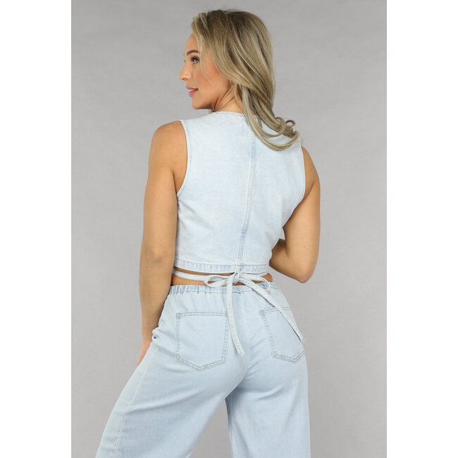 Denim-Wickeltop mit Schleifen-Detail