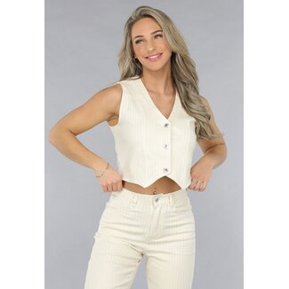 Redial Jeans Beigefarbenes Gilet mit Nadelstreifenmuster und Knöpfen