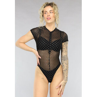 Schwarzer See-Through-Bodysuit mit Glitzer