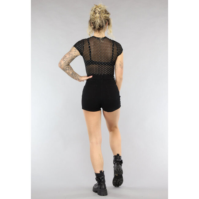 Schwarzer See-Through-Bodysuit mit Glitzer