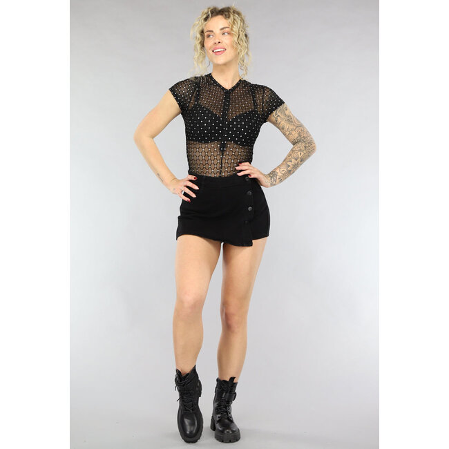 Schwarzer See-Through-Bodysuit mit Glitzer