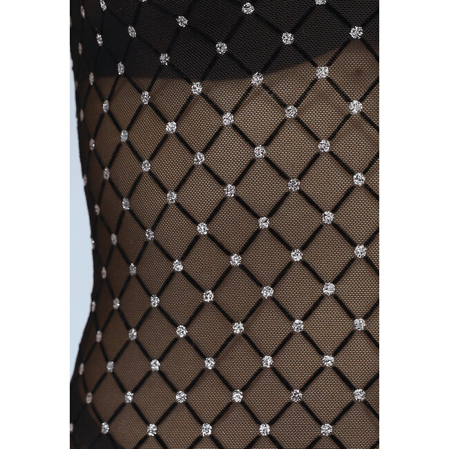 Schwarzer See-Through-Bodysuit mit Glitzer