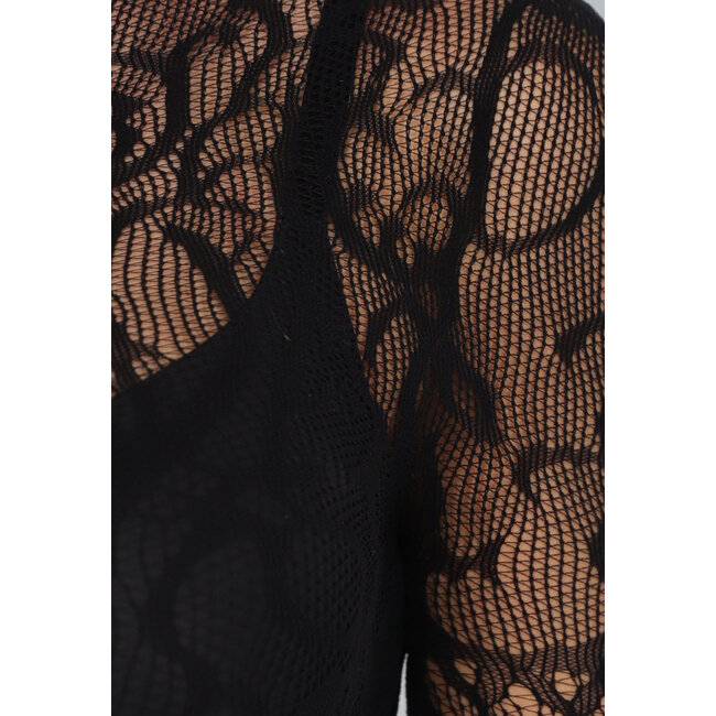 Schwarzer Netz-Bodysuit mit Druck