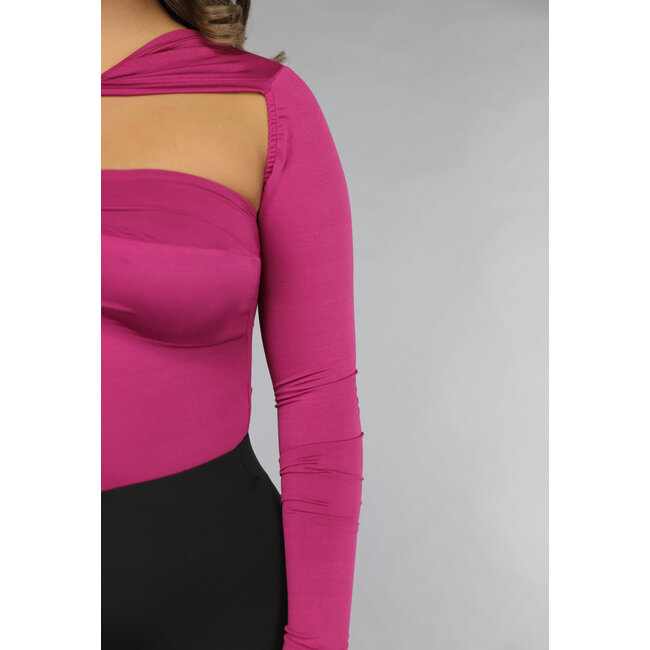 Gepolsterter Bodysuit mit goldenen Details in Berry