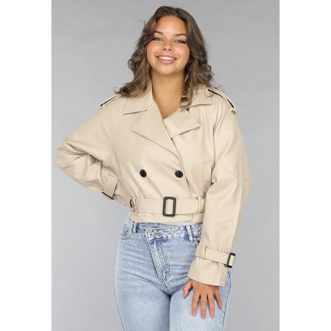 Beige PU-Leder-Look Cropped Jacket