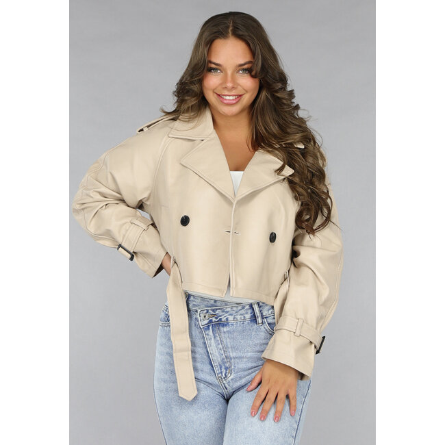 Beige PU-Leder-Look Cropped Jacket