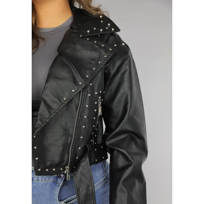 Schwarze Vegane Lederjacke mit Nieten