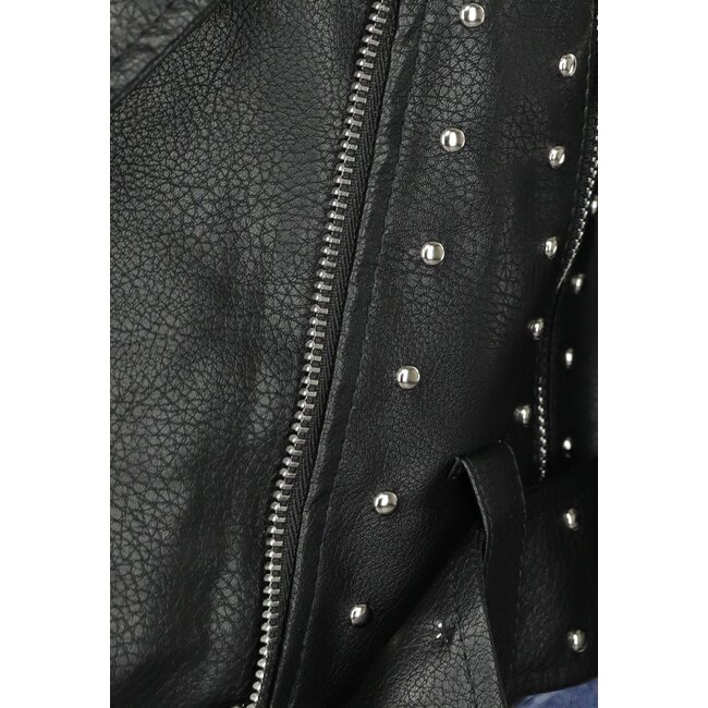 Schwarze Vegane Lederjacke mit Nieten