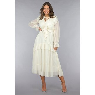 Maxikleid mit Rüschen in Ecru