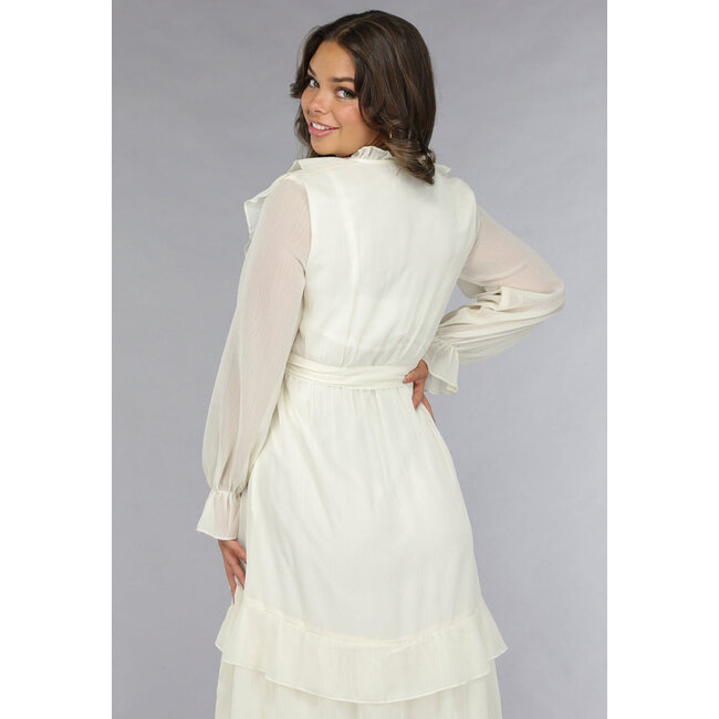 Maxikleid mit Rüschen in Ecru
