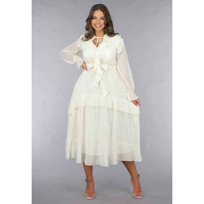 Maxikleid mit Rüschen in Ecru