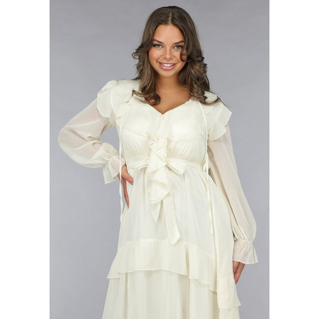 Maxikleid mit Rüschen in Ecru