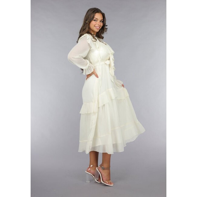Maxikleid mit Rüschen in Ecru