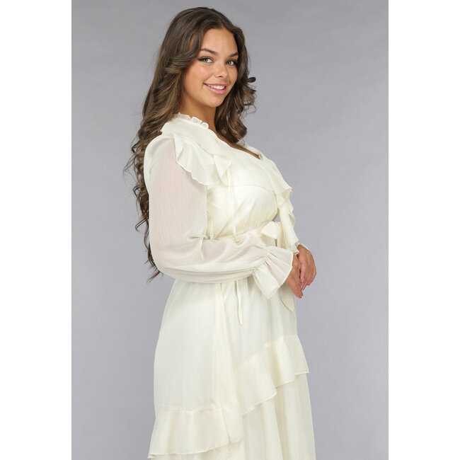 Maxikleid mit Rüschen in Ecru